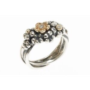 Pandora Flower Bouquet Size 7 Sterling, 14k Gold & Diamond Ring 190245D ALE